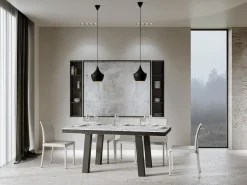 Mesa extensible Bidy de 6 a 12 plazas L 160 a 264 cm con efecto mármol blanco y estructura de metal antracita