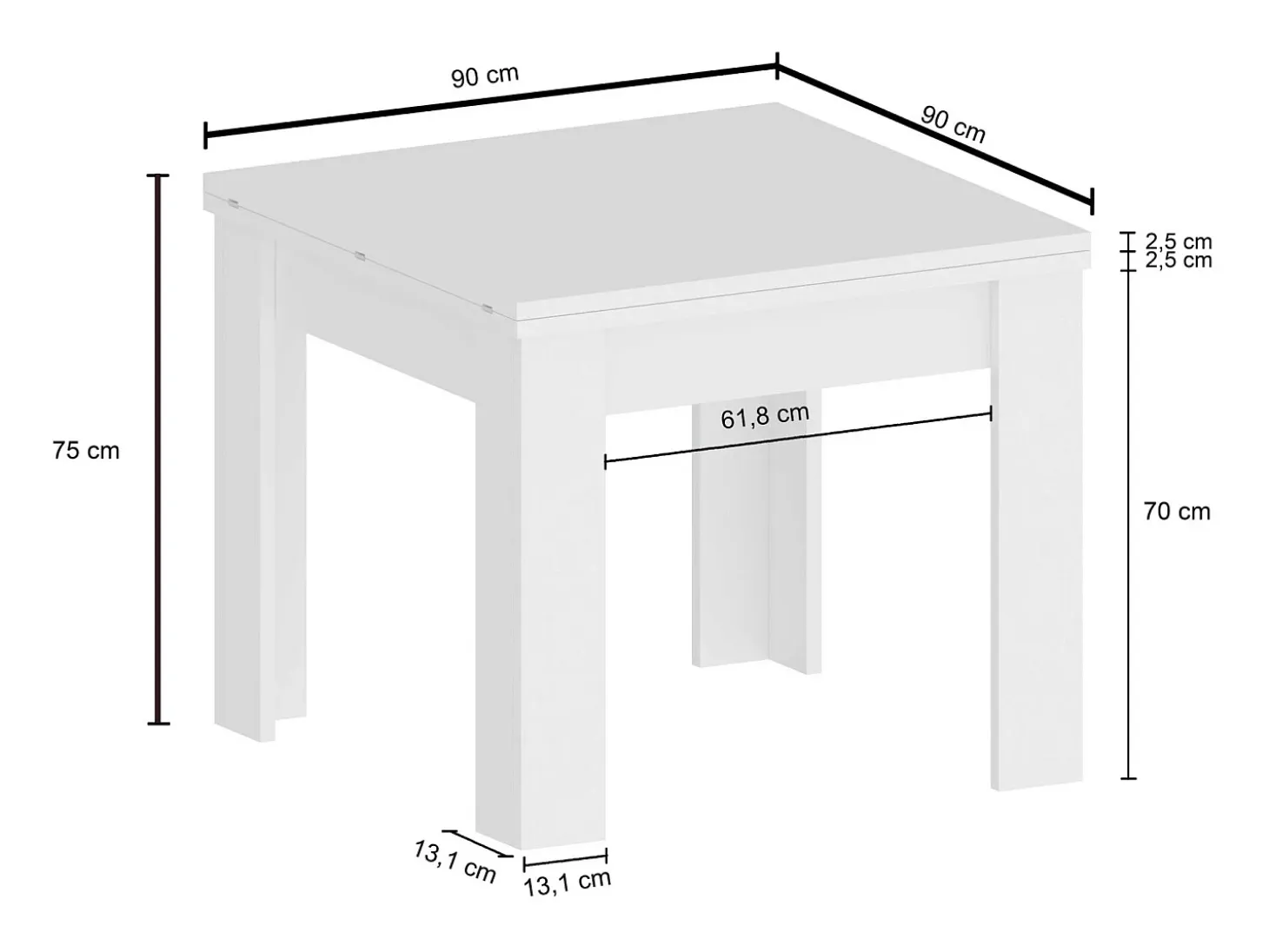 Mesa extensible blanca de diseño moderno 90-180x90cm salón y cocina Jesi Liber