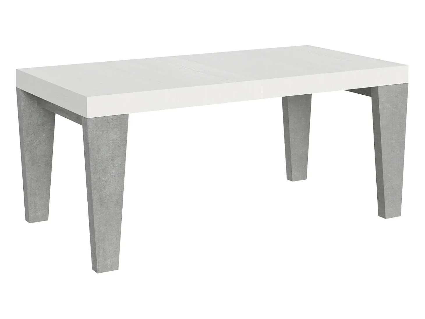 Mesa extensible blanca y patas gris cemento para 6 a 12 personas Kristo L 180 a 284 cm-Soporte 2 pies