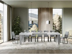 Mesa extensible blanca y patas gris cemento para 6 a 12 personas Kristo L 180 a 284 cm-Soporte 2 pies