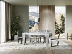 Mesa extensible blanca y patas gris cemento para 6 a 12 personas Kristo L 180 a 284 cm-Soporte 2 pies