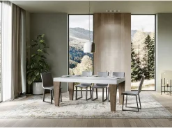 Mesa extensible blanca y patas de madera de nogal de 6 a 20 plazas Kristo de 180 a 440 cm-Soporte 4 pies