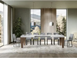 Mesa extensible blanca y patas de madera de nogal de 6 a 20 plazas Kristo de 160 a 420 cm-Soporte 4 pies