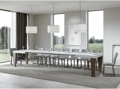Mesa extensible blanca y patas de madera de nogal de 6 a 20 plazas Kristo de 160 a 420 cm-Soporte 4 pies