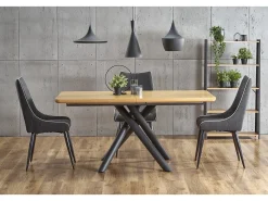 Mesa extensible chapa roble patas acero negro 160/200×90 cm