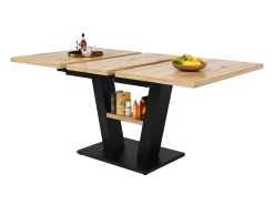 Mesa extensible (118-157×70×75cm), mesa de comedor, MDF y metal, negra y madera (118-157×70×75 cm)