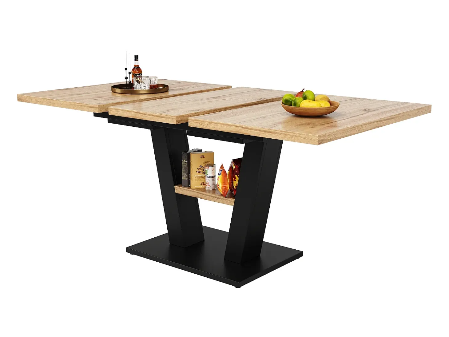 Mesa extensible (118-157×70×75cm), mesa de comedor, MDF y metal, negra y madera (118-157×70×75 cm)