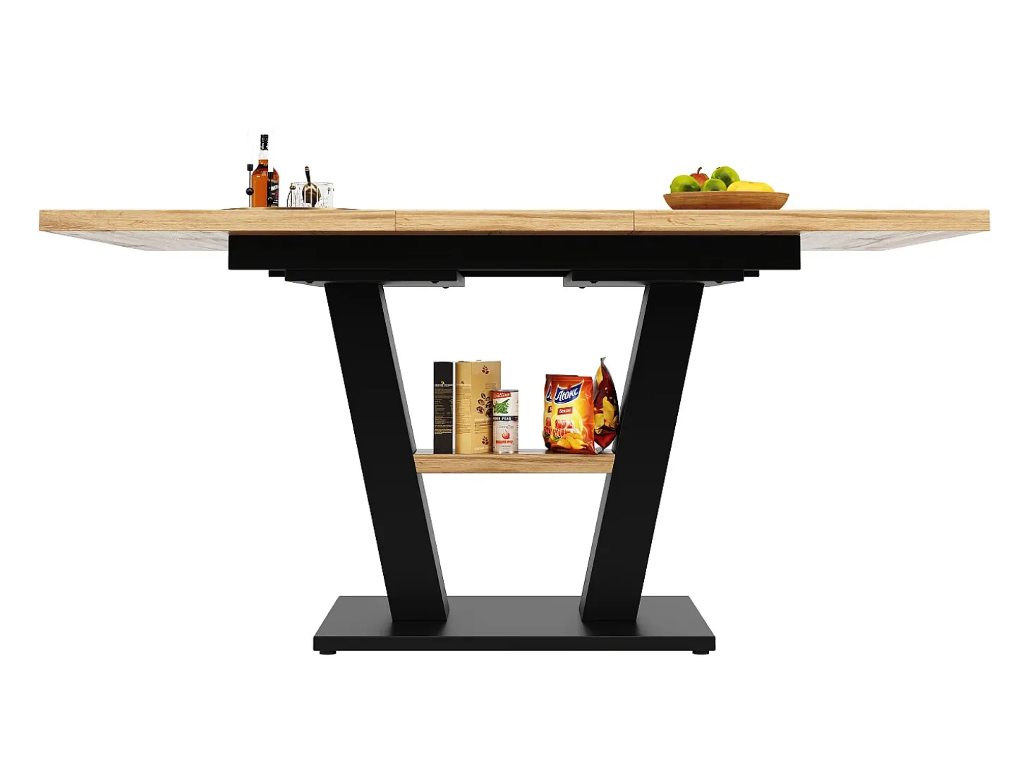 Mesa extensible (118-157×70×75cm), mesa de comedor, MDF y metal, negra y madera (118-157×70×75 cm)