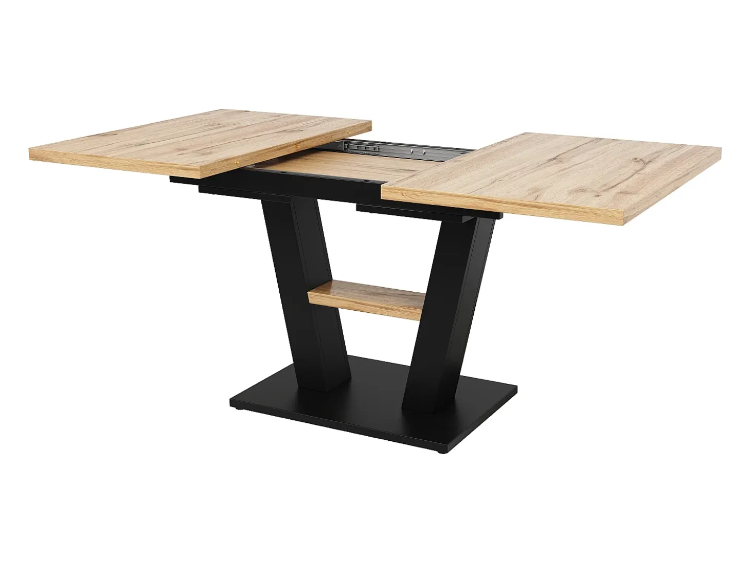 Mesa extensible (118-157×70×75cm), mesa de comedor, MDF y metal, negra y madera (118-157×70×75 cm)