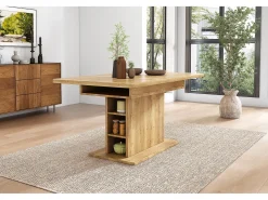 Mesa extensible con espacio de almacenaje, 110/130x70x75 cm, mesa multifuncional de metal y aglomerado, color natural (L110/130xP70xH75cm)