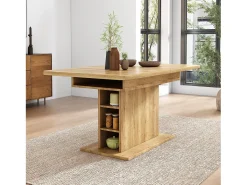 Mesa extensible con espacio de almacenaje, 110/130x70x75 cm, mesa multifuncional de metal y aglomerado, color natural (L110/130xP70xH75cm)