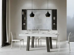Mesa extensible con patas de acero antracita Bridy-Color Blanco-Ancho extensible