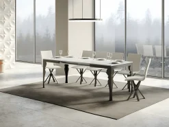 Mesa extensible con patas de acero antracita, estilo oriental Torza evolución-Color Blanco-Soporte 2 pies-Ancho extensible