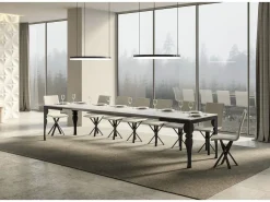 Mesa extensible con patas de acero antracita, estilo oriental Torza evolución-Color Blanco-Soporte 2 pies-Ancho extensible