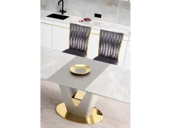 Mesa extensible con tablero de aspecto mármol y base de diseño EAGLE gris y dorado