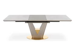 Mesa extensible con tablero de aspecto mármol y base de diseño EAGLE gris y dorado