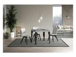 Mesa extensible cuadrada pequeña 90x90/246 cm estilo oriental Torza-Color Gris cemento-3 alargaderas finas