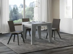 Mesa extensible cuadrada pequeña 90x90/246 cm Naxo-Color Gris cemento-Soporte 4 pies-3 alargaderas finas