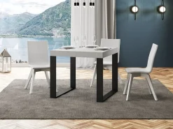Mesa extensible cuadrada pequeña 90x90/246 cm Tiroz-Color Blanco-Soporte 2 pies-3 alargaderas finas