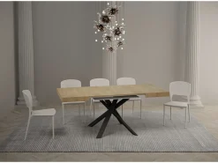 Mesa extensible cuadrada pequeña 90x90/194 cm patas acero antracita Karzy-Color Gris cemento