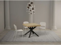 Mesa extensible cuadrada pequeña 90x90/194 cm patas acero antracita Karzy-Color Gris cemento