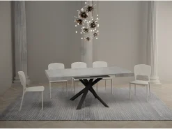 Mesa extensible cuadrada pequeña 90x90/194 cm patas acero antracita Karzy-Color Gris cemento