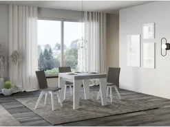 Mesa extensible cuadrada pequeña en madera blanca y gris de 90 a 246 cm Nako-Base y soporte con ruedas