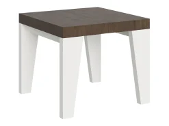 Mesa extensible cuadrada pequeña en madera blanca y nogal de 90 a 246 cm Nako-Soporte 2 pies