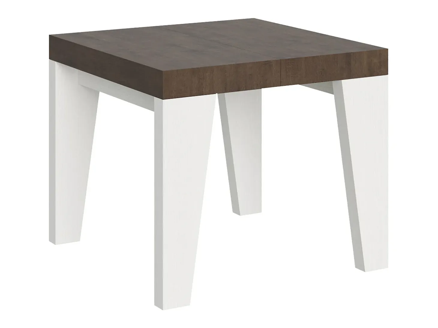 Mesa extensible cuadrada pequeña en madera blanca y nogal de 90 a 246 cm Nako-Soporte 2 pies