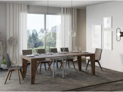 Mesa extensible cuadrada pequeña 90x90/246 cm Naxo-Color Marrón-Soporte 4 pies-3 alargaderas finas