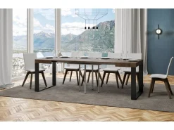 Mesa extensible cuadrada pequeña 90x90/246 cm Tiroz-Color Marrón-Soporte 2 pies-3 alargaderas finas