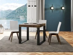 Mesa extensible cuadrada pequeña 90x90/246 cm Tiroz-Color Marrón-Soporte 2 pies-3 alargaderas finas