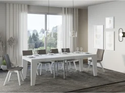 Mesa extensible cuadrada pequeña 90x90/246 cm Naxo-Color Natural-Soporte 4 pies-3 alargaderas gruesas