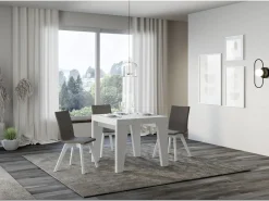 Mesa extensible cuadrada pequeña 90x90/246 cm Naxo-Color Natural-Soporte 4 pies-3 alargaderas gruesas