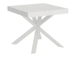 Mesa extensible cuadrada pequeña 90x90/194 cm patas acero blanco Karzy-Color Natural