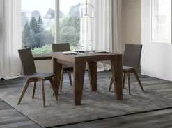 Mesa extensible cuadrada pequeña 90x90/246 cm Naxo-Color Marrón-Base y soporte con ruedas-3 alargaderas finas