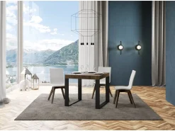 Mesa extensible cuadrada pequeña 90x90/246 cm Tiroz-Color Natural-Soporte 4 pies-3 alargaderas finas