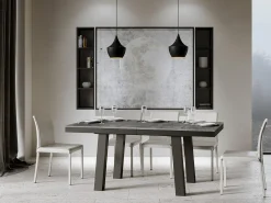 Mesa extensible de 8 a 20 plazas L 180 a 440 cm estructura de metal gris hormigón y antracita Bidy