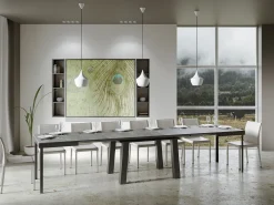 Mesa extensible de 8 a 20 plazas L 180 a 440 cm estructura de metal gris hormigón y antracita Bidy