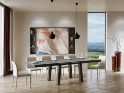Mesa extensible de 8 a 20 plazas L 180 a 440 cm estructura de metal gris hormigón y antracita Bidy