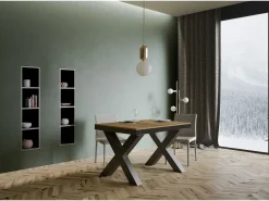 Mesa extensible de 6 a 16 plazas L120 a 380 cm madera clara y estructura de metal gris oscuro Tsara-Soporte 2 pies