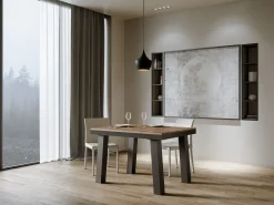Mesa extensible de 6 a 10 plazas L 120 a 224 cm madera oscura y estructura de metal antracita Bidy