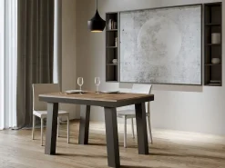 Mesa extensible de 6 a 10 plazas L 120 a 224 cm madera oscura y estructura de metal antracita Bidy