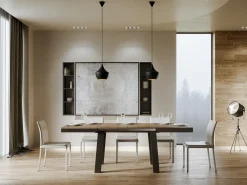 Mesa extensible de 6 a 10 plazas L 120 a 224 cm madera oscura y estructura de metal antracita Bidy