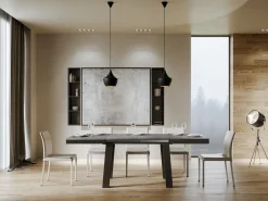 Mesa extensible de 6 a 10 plazas L 120 a 224 cm estructura de metal gris hormigón y antracita Bidy
