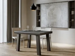 Mesa extensible de 6 a 10 plazas L 120 a 224 cm estructura de metal gris hormigón y antracita Bidy