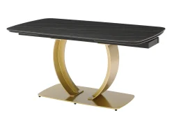 Mesa extensible de comedor en cerámica y metal dorado - Efecto mármol negro - OLIFIA