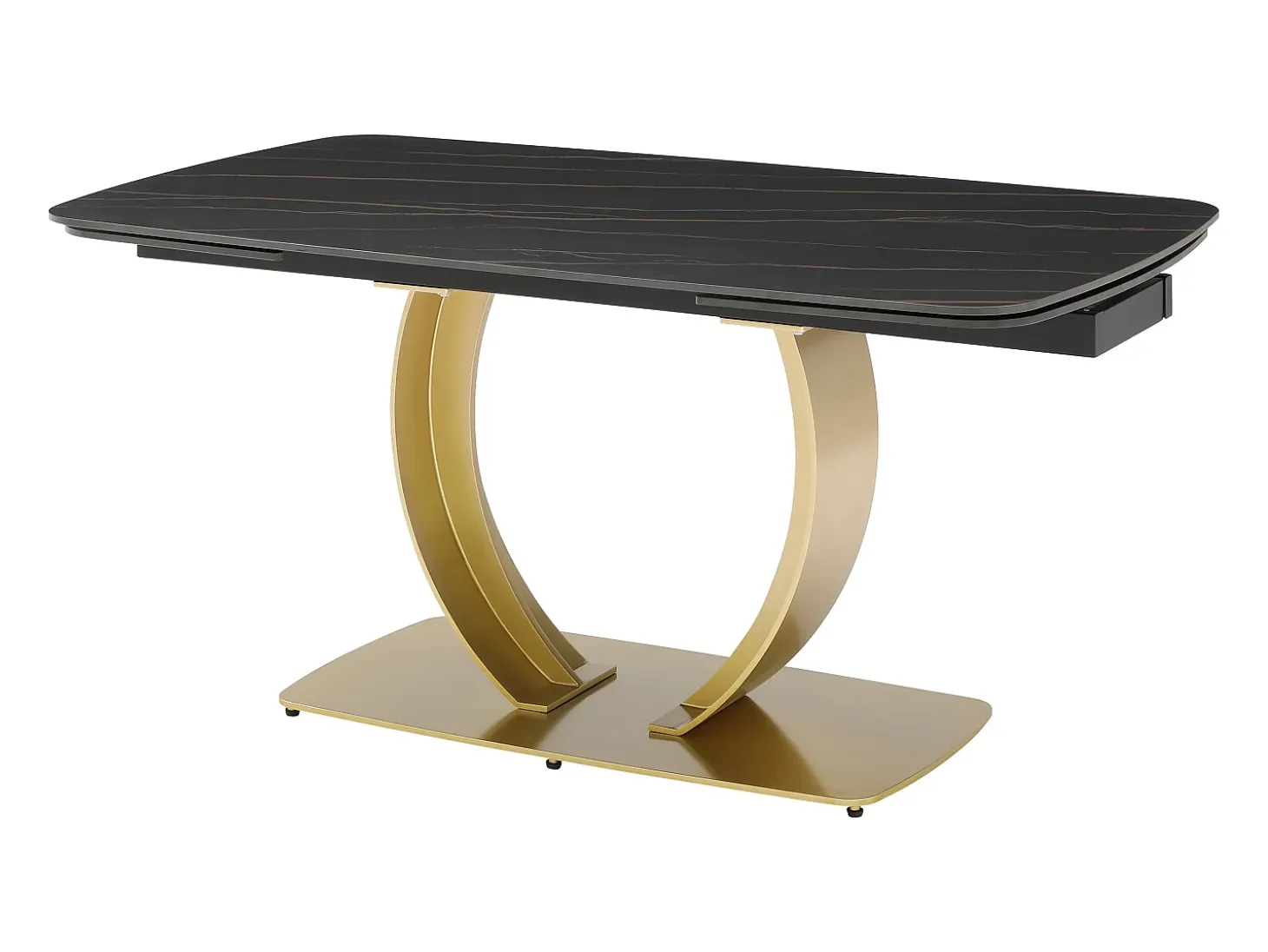 Mesa extensible de comedor en cerámica y metal dorado - Efecto mármol negro - OLIFIA