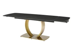 Mesa extensible de comedor en cerámica y metal dorado - Efecto mármol negro - OLIFIA
