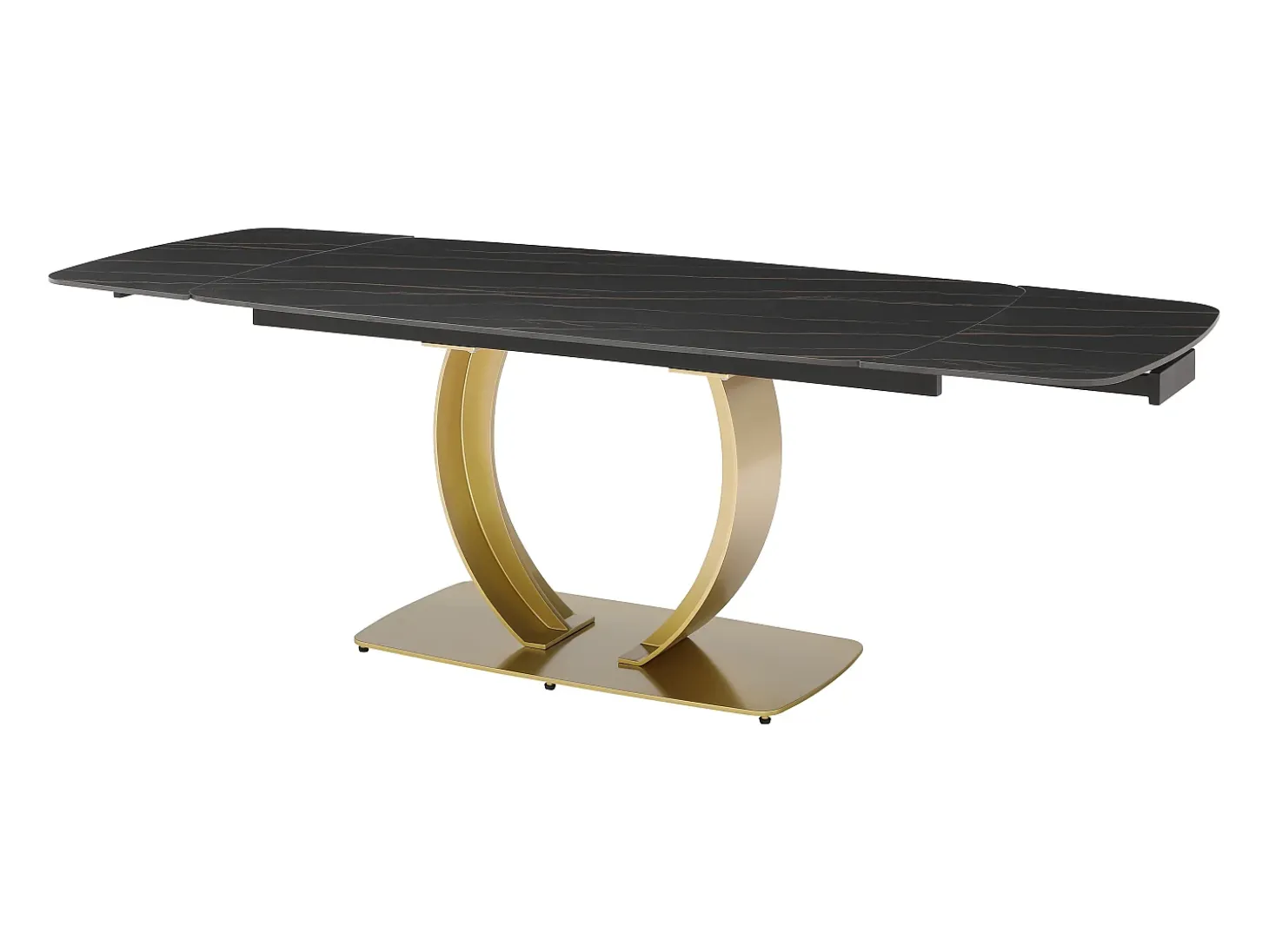 Mesa extensible de comedor en cerámica y metal dorado - Efecto mármol negro - OLIFIA
